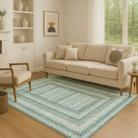 Addison Rugs Mayfield Premium Machine Washable Transitional Geometric Teal Rectangle Rug, 3' x 5'