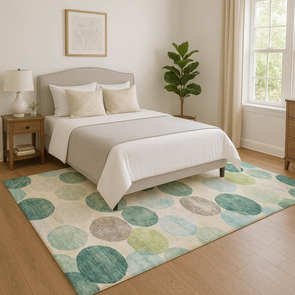 Addison Rugs Mayfield Premium Machine Washable Transitional Geometric Teal Rectangle Rug, 5' x 7'6"