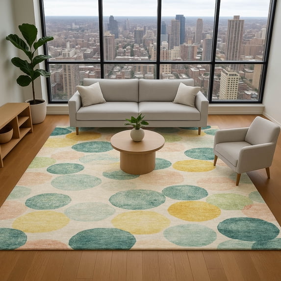 Addison Rugs Mayfield Premium Machine Washable Transitional Geometric Teal Rectangle Rug, 5' x 7'6"