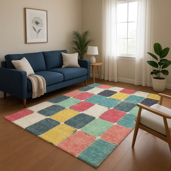 Addison Rugs Mayfield Premium Machine Washable Transitional Geometric Teal Rectangle Rug, 5' x 7'6"