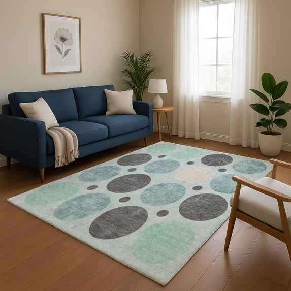 Addison Rugs Mayfield Premium Machine Washable Transitional Geometric Teal Rectangle Rug, 5' x 7'6"