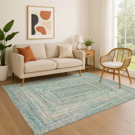 Addison Rugs Mayfield Premium Machine Washable Transitional Geometric Teal Rectangle Rug, 5' x 7'6"