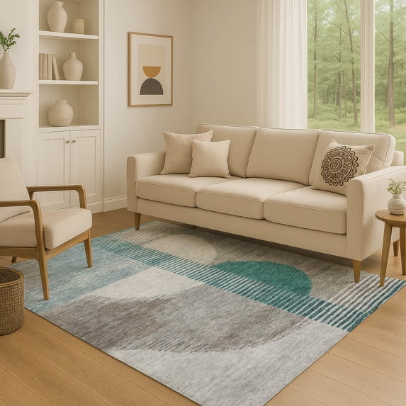 Addison Rugs Mayfield Premium Machine Washable Transitional Geometric Teal Rectangle Rug, 8' x 10'