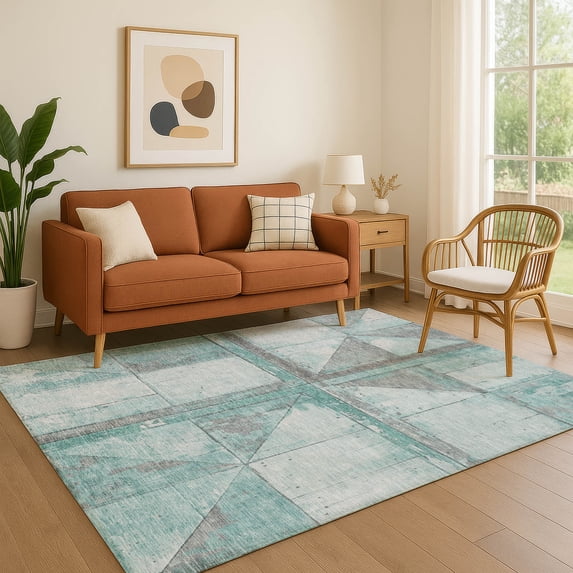 Addison Rugs Mayfield Premium Machine Washable Transitional Geometric Teal Rectangle Rug, 8' x 10'