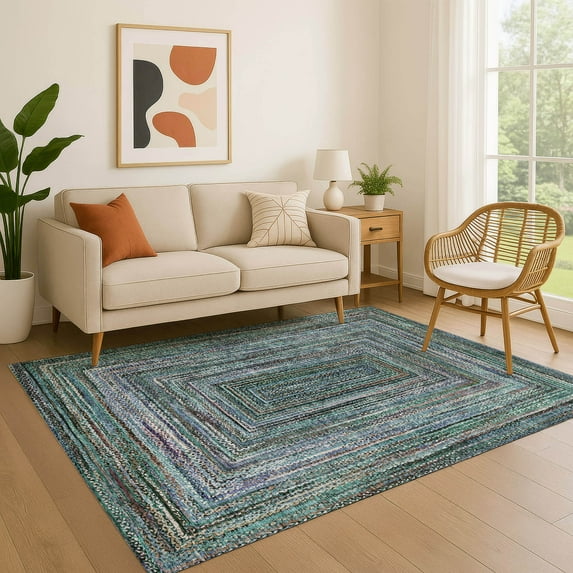 Addison Rugs Mayfield Premium Machine Washable Transitional Geometric Teal Rectangle Rug, 8' x 10'