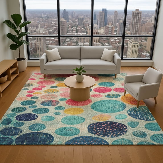 Addison Rugs Mayfield Premium Machine Washable Transitional Geometric Teal Rectangle Rug, 8' x 10'
