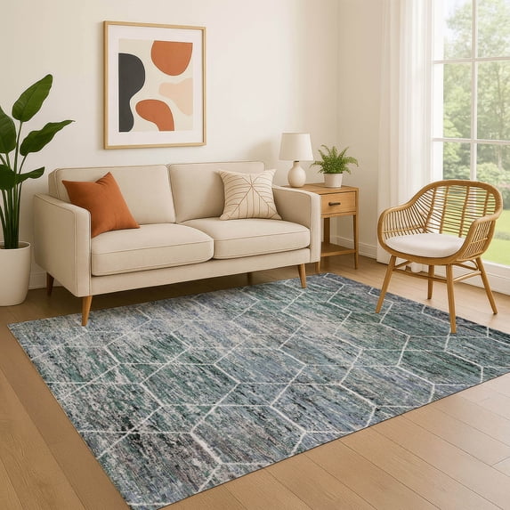 Addison Rugs Mayfield Premium Machine Washable Transitional Geometric Teal Rectangle Rug, 8' x 10'