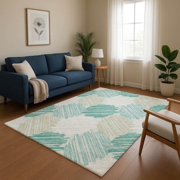 Addison Rugs Mayfield Premium Machine Washable Transitional Geometric Teal Rectangle Rug, 9' x 12'
