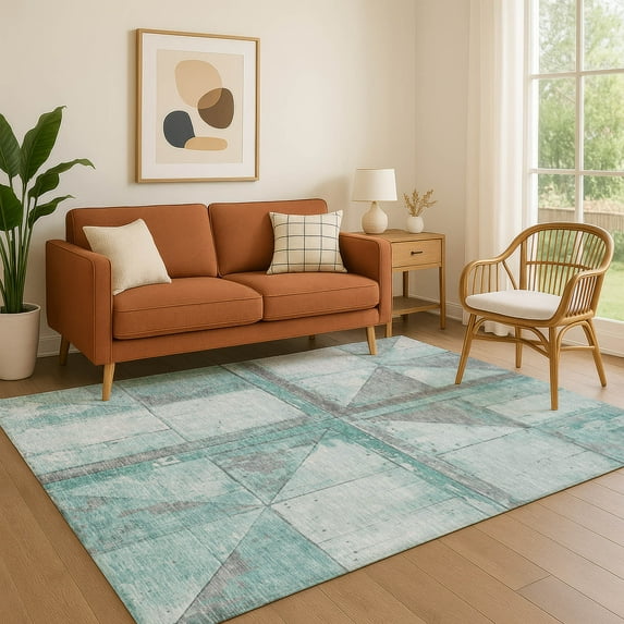 Addison Rugs Mayfield Premium Machine Washable Transitional Geometric Teal Rectangle Rug, 9' x 12'