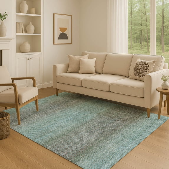 Addison Rugs Mayfield Premium Machine Washable Transitional Geometric Teal Rectangle Rug, 9' x 12'