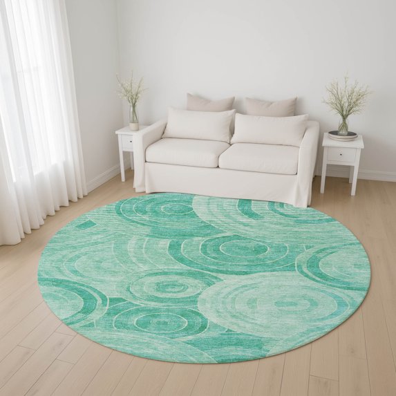 Addison Rugs Mayfield Premium Machine Washable Transitional Geometric Teal Round Rug, 8' x 8'