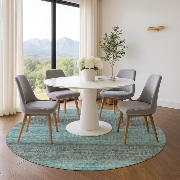 Addison Rugs Mayfield Premium Machine Washable Transitional Geometric Teal Round Rug, 8' x 8'