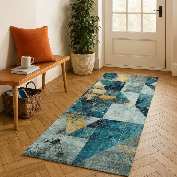 Addison Rugs Mayfield Premium Machine Washable Transitional Geometric Teal Runner Rug, 2'3" x 7'6"