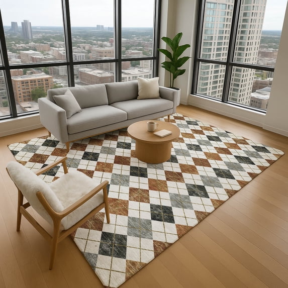 Addison Rugs Mayfield Premium Machine Washable Transitional Geometric Terracotta Rectangle Rug, 10' x 14'