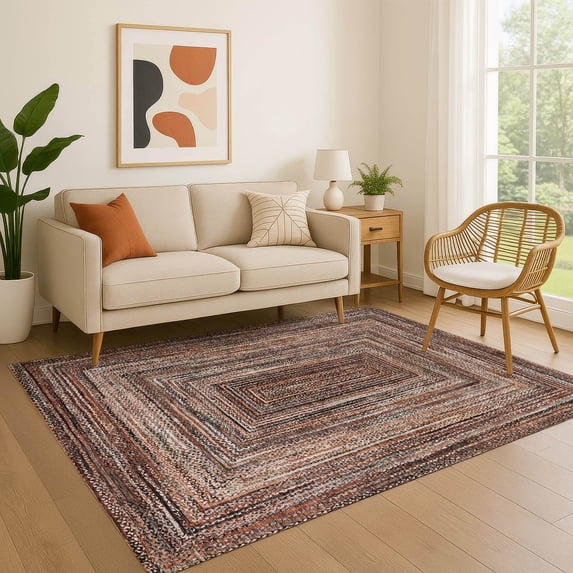 Addison Rugs Mayfield Premium Machine Washable Transitional Geometric Terracotta Rectangle Rug, 5' x 7'6"