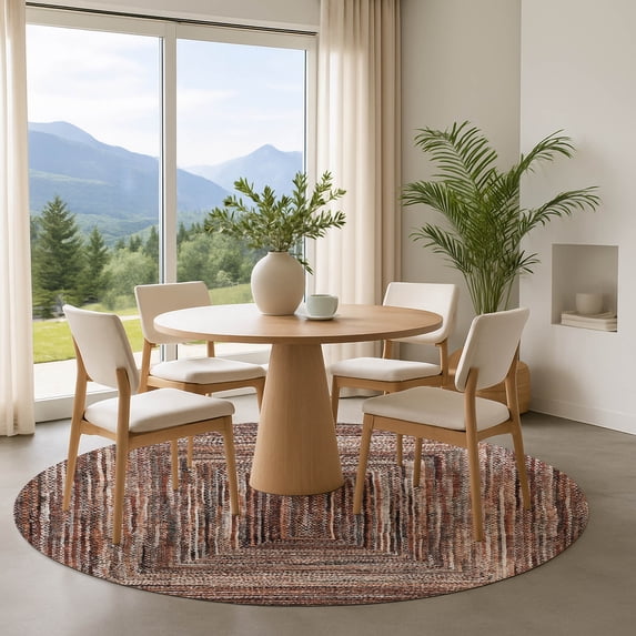 Addison Rugs Mayfield Premium Machine Washable Transitional Geometric Terracotta Round Rug, 8' x 8'