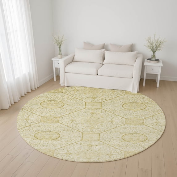 Addison Rugs Mayfield Premium Machine Washable Transitional Geometric Wheat Round Rug, 8' x 8'