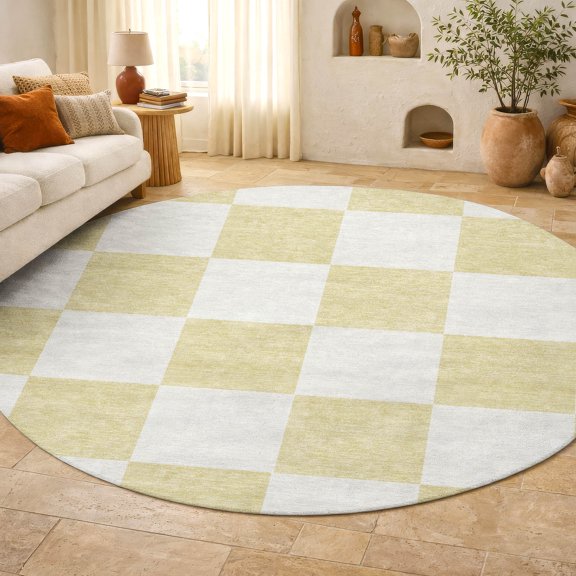 Addison Rugs Mayfield Premium Machine Washable Transitional Geometric Wheat Round Rug, 8' x 8'