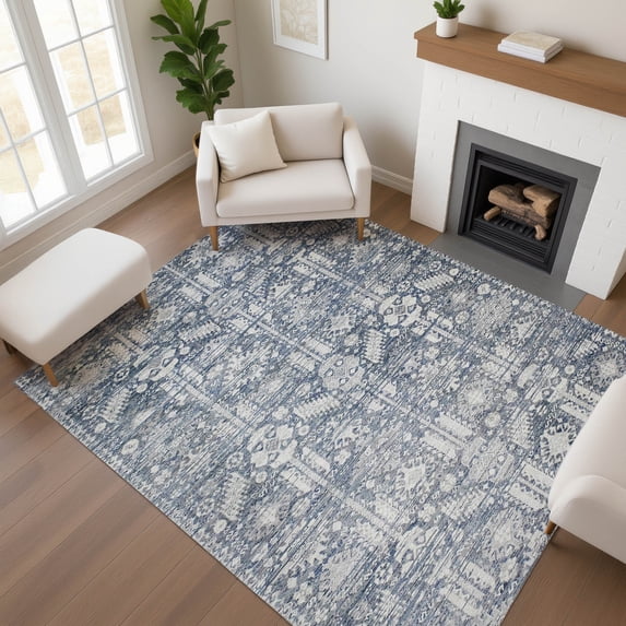 Addison Rugs Mayfield Premium Machine Washable Transitional Global Blue Rectangle Rug, 9' x 12'