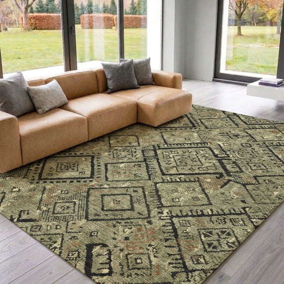 Addison Rugs Mayfield Premium Machine Washable Transitional Global Olive Rectangle Rug, 8' x 10'