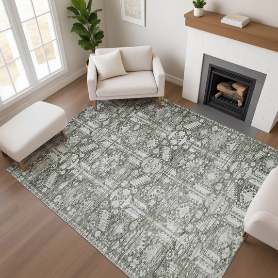 Addison Rugs Mayfield Premium Machine Washable Transitional Global Pewter Rectangle Rug, 8' x 10'