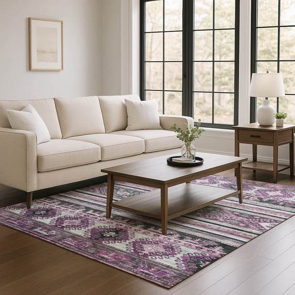 Addison Rugs Mayfield Premium Machine Washable Transitional Global Purple Rectangle Rug, 10' x 14'