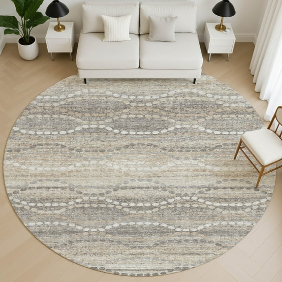 Addison Rugs Mayfield Premium Machine Washable Transitional Gradient Beige Round Rug, 8' x 8'