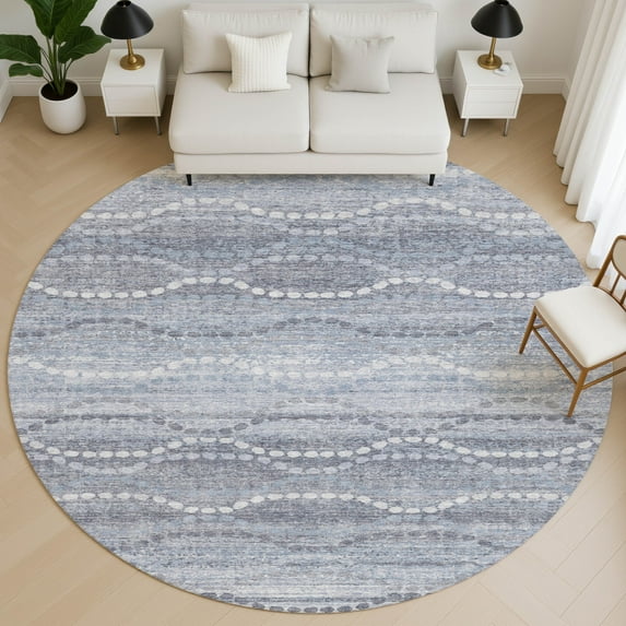 Addison Rugs Mayfield Premium Machine Washable Transitional Gradient Blue Round Rug, 8' X 8' Machine Washable Transitional Gradient Blue Oversized Sherpa Throw Blanket