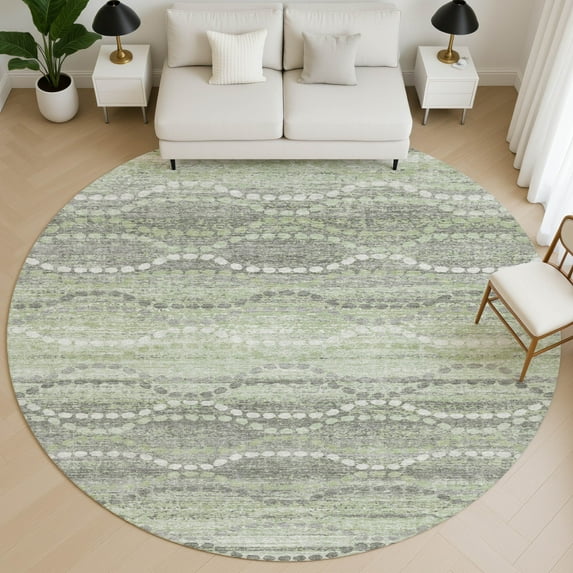 Addison Rugs Mayfield Premium Machine Washable Transitional Gradient Green Round Rug, 8' x 8'