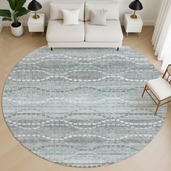 Addison Rugs Mayfield Premium Machine Washable Transitional Gradient Teal Round Rug, 8' X 8' Machine Washable Transitional Gradient Teal Oversized Sherpa Throw Blanket