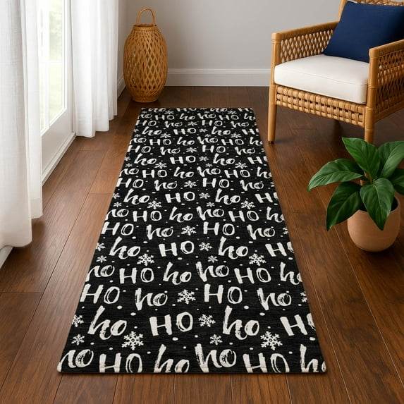 Addison Rugs Mayfield Premium Machine Washable Transitional Holiday Black Runner Rug, 2'3" x 7'6"