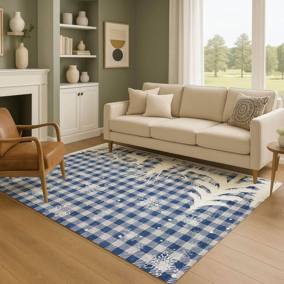 Addison Rugs Mayfield Premium Machine Washable Transitional Holiday Blue Rectangle Rug, 5' x 7'6"