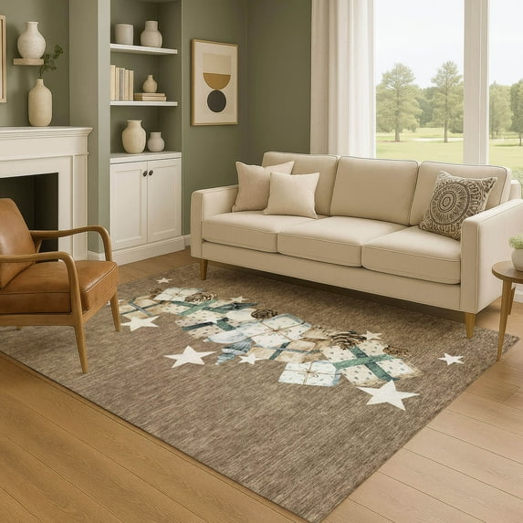 Addison Rugs Mayfield Premium Machine Washable Transitional Holiday Brown Rectangle Rug, 3' x 5'