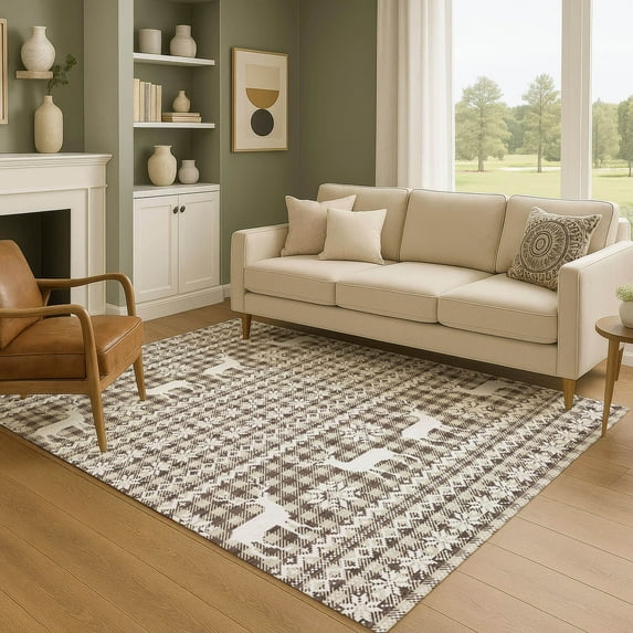 Addison Rugs Mayfield Premium Machine Washable Transitional Holiday Brown Rectangle Rug, 9' x 12'