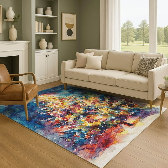 Addison Rugs Mayfield Premium Machine Washable Transitional Holiday Christmas Tree Navy Rectangle Rug, 8' x 10'