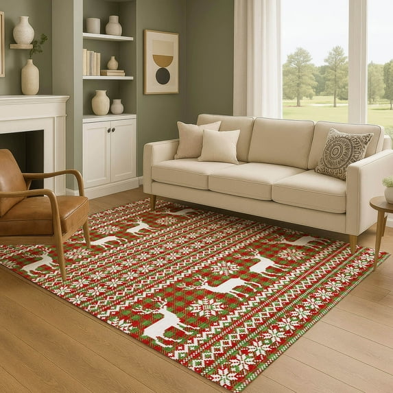 Addison Rugs Mayfield Premium Machine Washable Transitional Holiday Fern Rectangle Rug, 9' x 12'