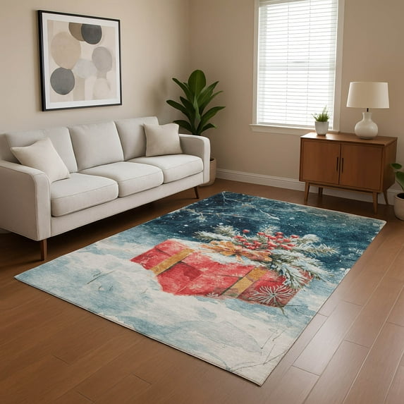 Addison Rugs Mayfield Premium Machine Washable Transitional Holiday Gift Blue Rectangle Rug, 10' x 14'