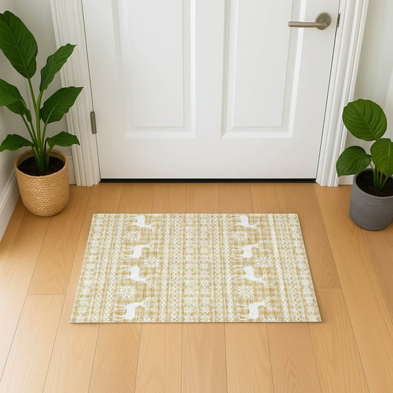 Addison Rugs Mayfield Premium Machine Washable Transitional Holiday Gold Rectangle Rug, 1'8" x 2'6"