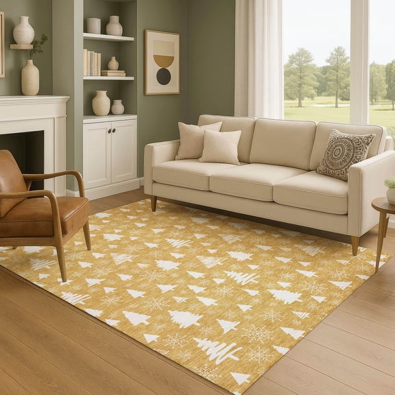Addison Rugs Mayfield Premium Machine Washable Transitional Holiday Gold Rectangle Rug, 10' x 14'