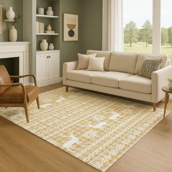 Addison Rugs Mayfield Premium Machine Washable Transitional Holiday Gold Rectangle Rug, 9' x 12'