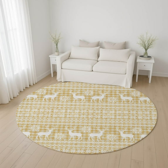 Addison Rugs Mayfield Premium Machine Washable Transitional Holiday Gold Round Rug, 8' x 8'