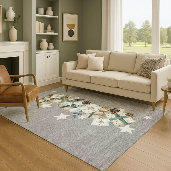 Addison Rugs Mayfield Premium Machine Washable Transitional Holiday Gray Rectangle Rug, 5' x 7'6"