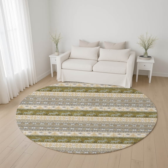Addison Rugs Mayfield Premium Machine Washable Transitional Holiday Gray Round Rug, 8' x 8'