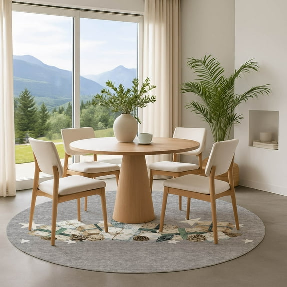 Addison Rugs Mayfield Premium Machine Washable Transitional Holiday Gray Round Rug, 8' x 8'