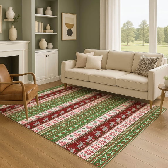 Addison Rugs Mayfield Premium Machine Washable Transitional Holiday Green Rectangle Rug, 10' x 14'