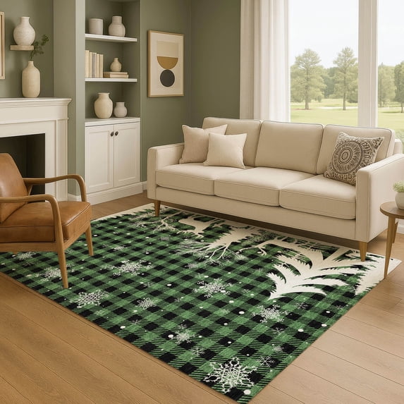 Addison Rugs Mayfield Premium Machine Washable Transitional Holiday Green Rectangle Rug, 5' x 7'6"