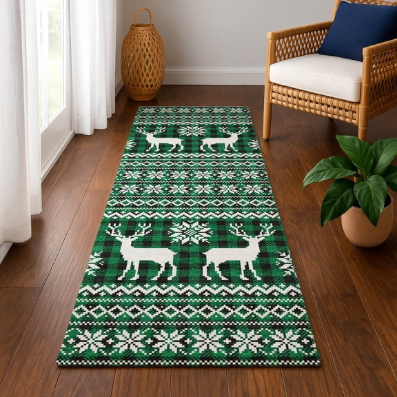 Addison Rugs Mayfield Premium Machine Washable Transitional Holiday Green Runner Rug, 2'3" x 7'6"