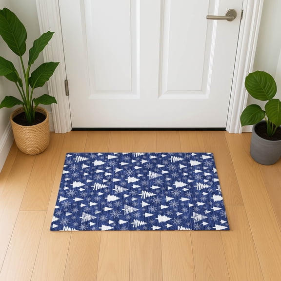Addison Rugs Mayfield Premium Machine Washable Transitional Holiday Navy Rectangle Rug, 1'8" x 2'6"