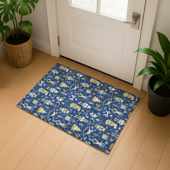 Addison Rugs Mayfield Premium Machine Washable Transitional Holiday Navy Rectangle Rug, 1'8" x 2'6"