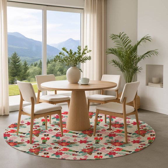 Addison Rugs Mayfield Premium Machine Washable Transitional Holiday Nutcracker Beige Round Rug, 8' x 8'